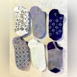 Women All New Anklet Socks, 6 Pair, Blues, Grays, Navy, Plain & Patterned Sz9-11